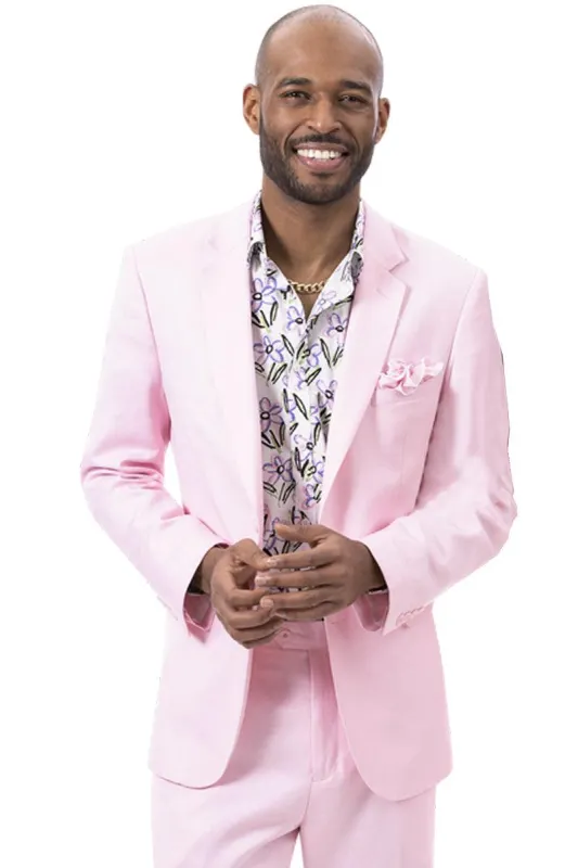 EJ Samuel Men's Pink Linen Summer Suit: Modern Fit and Classically Styled sold by Alberto Nardoni
