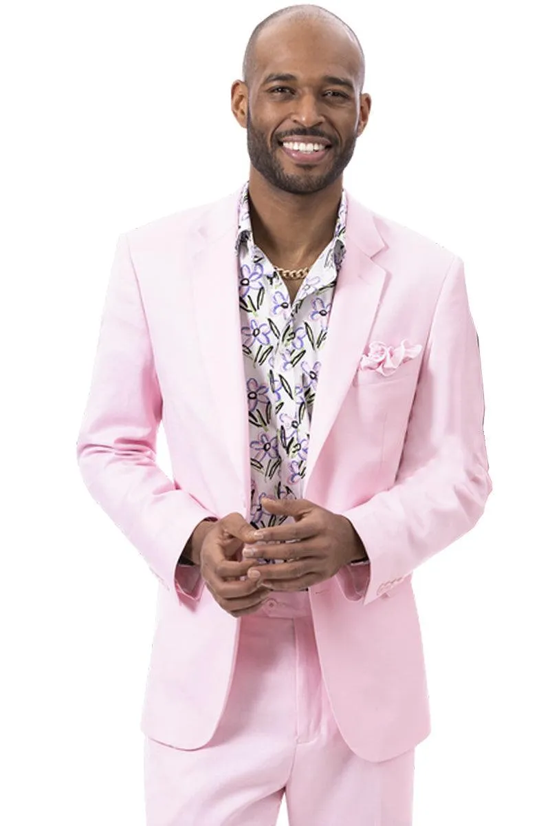EJ Samuel Men's Pink Linen Summer Suit: Modern Fit and Classically Styled sold by Alberto Nardoni