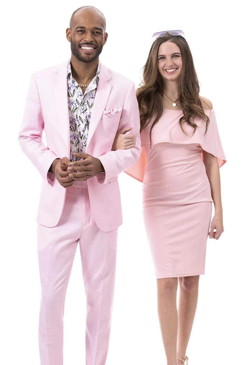 EJ Samuel Men's Pink Linen Summer Suit: Modern Fit and Classically Styled sold by Alberto Nardoni product image thumbnail 2