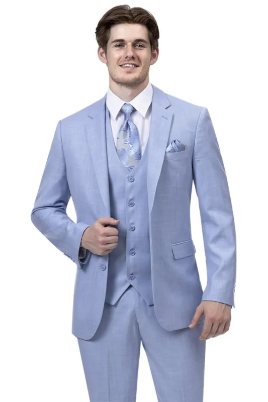 EJ Samuel Men's Modern Fit Sky Blue Sharkskin Business Suit with 2 Buttons. sold by Alberto Nardoni