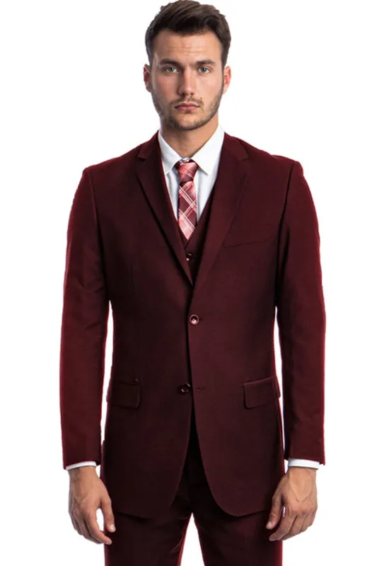 "Burgundy Men's Two Button Wedding & Business Suit with Vest" sold by Alberto Nardoni