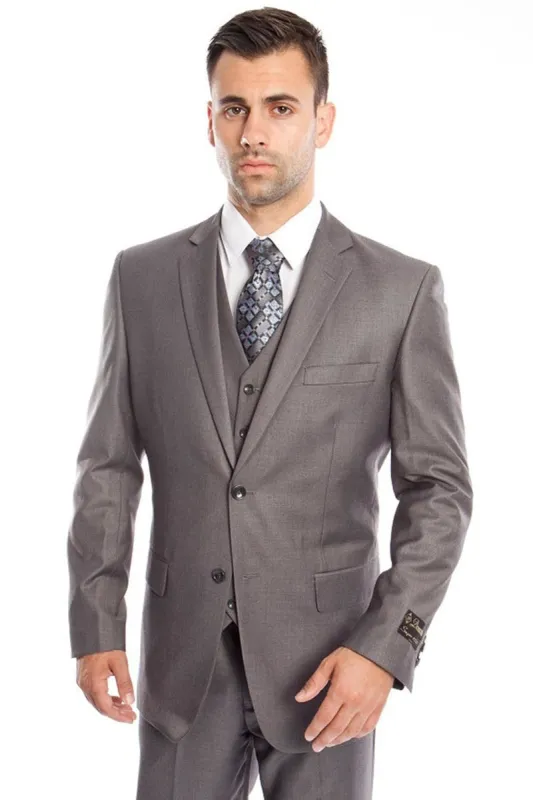 Grey Men's Wedding & Business Suit - Solid Color Two Button Vested sold by Alberto Nardoni