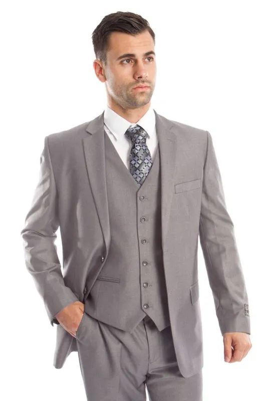 "Light Grey Men's Wedding & Business Suit - Vested Two Button Solid Color" sold by Alberto Nardoni