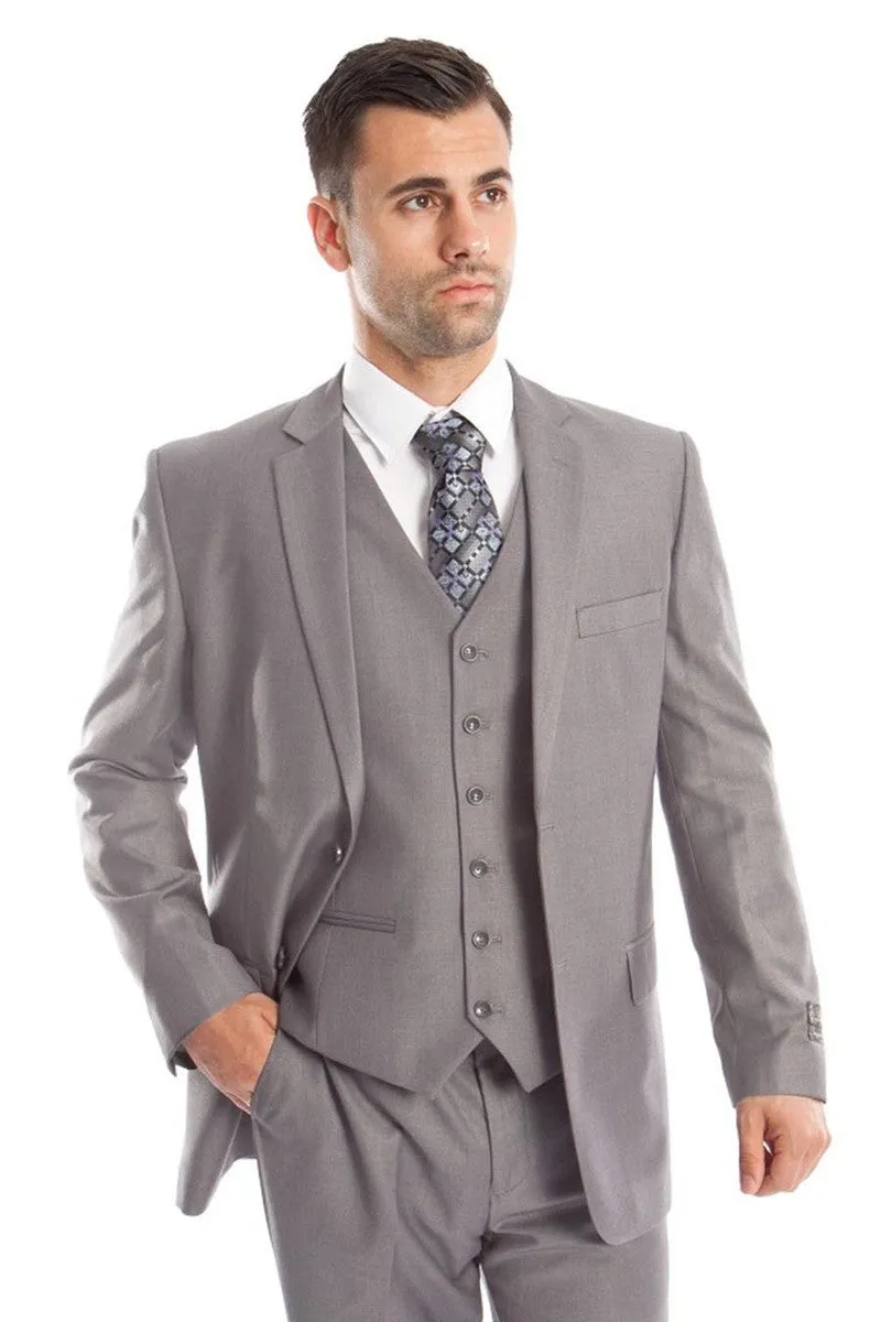 "Light Grey Men's Wedding & Business Suit - Vested Two Button Solid Color" sold by Alberto Nardoni