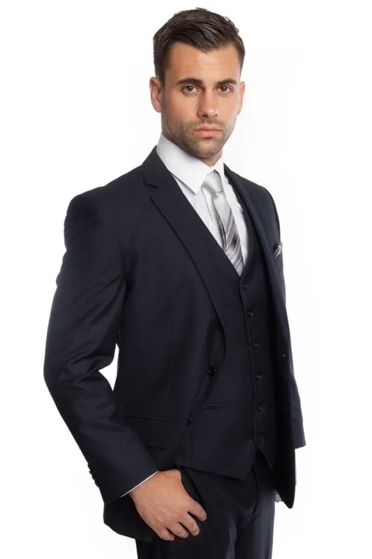 Navy Blue Men's Wedding & Business Suit - Vested Two Button Solid Color sold by Alberto Nardoni