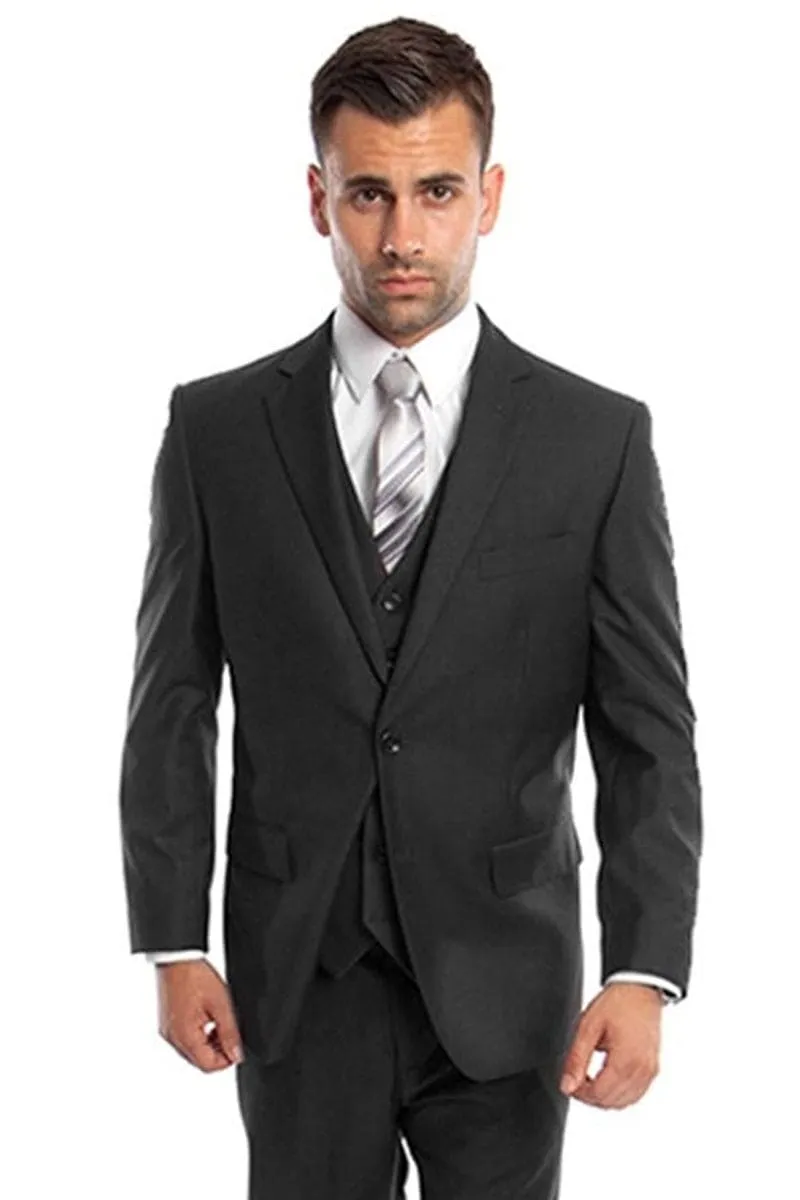 "Black Men's Wedding & Business Suit - Vested Two Button Solid Color" sold by Alberto Nardoni