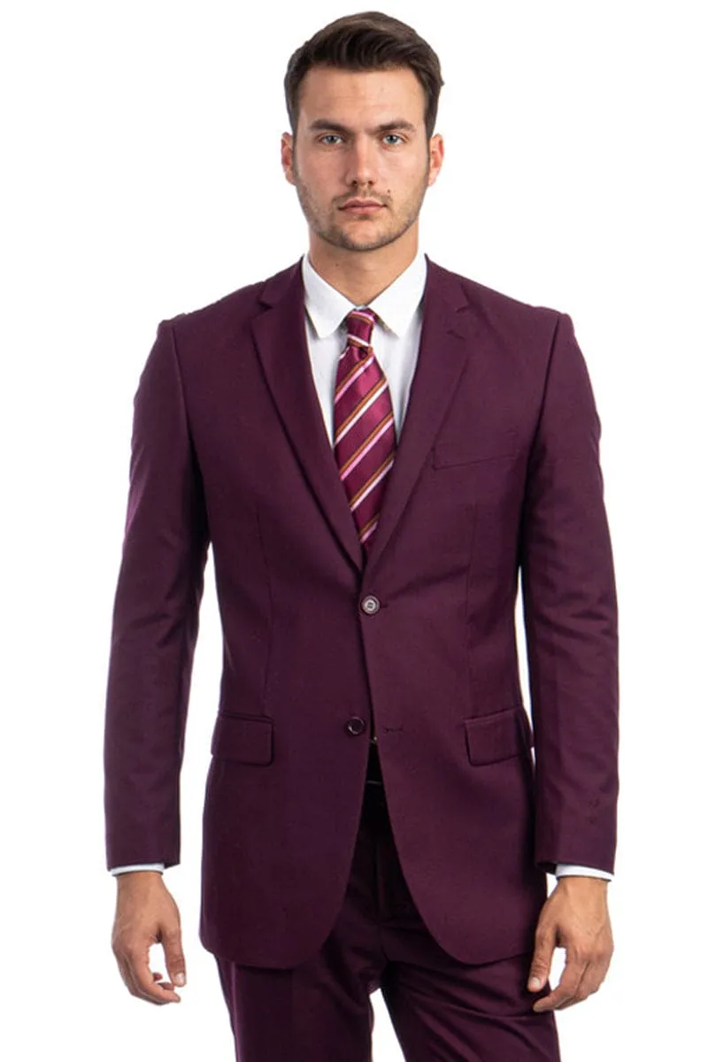 "Modern Fit Men's Business Suit - Two Button Style in Burgundy" sold by Alberto Nardoni