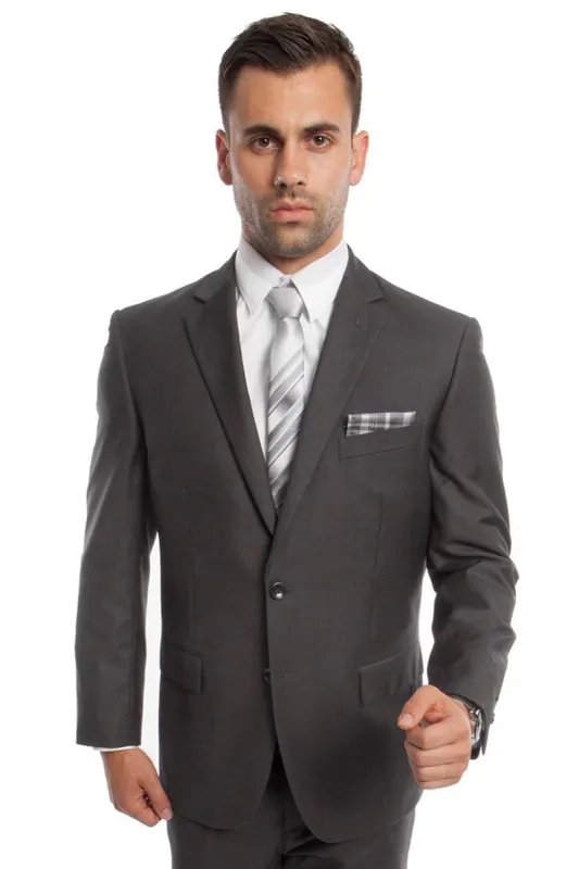 "Grey Modern Fit Men's Business Suit - Two Button Basic Style" sold by Alberto Nardoni