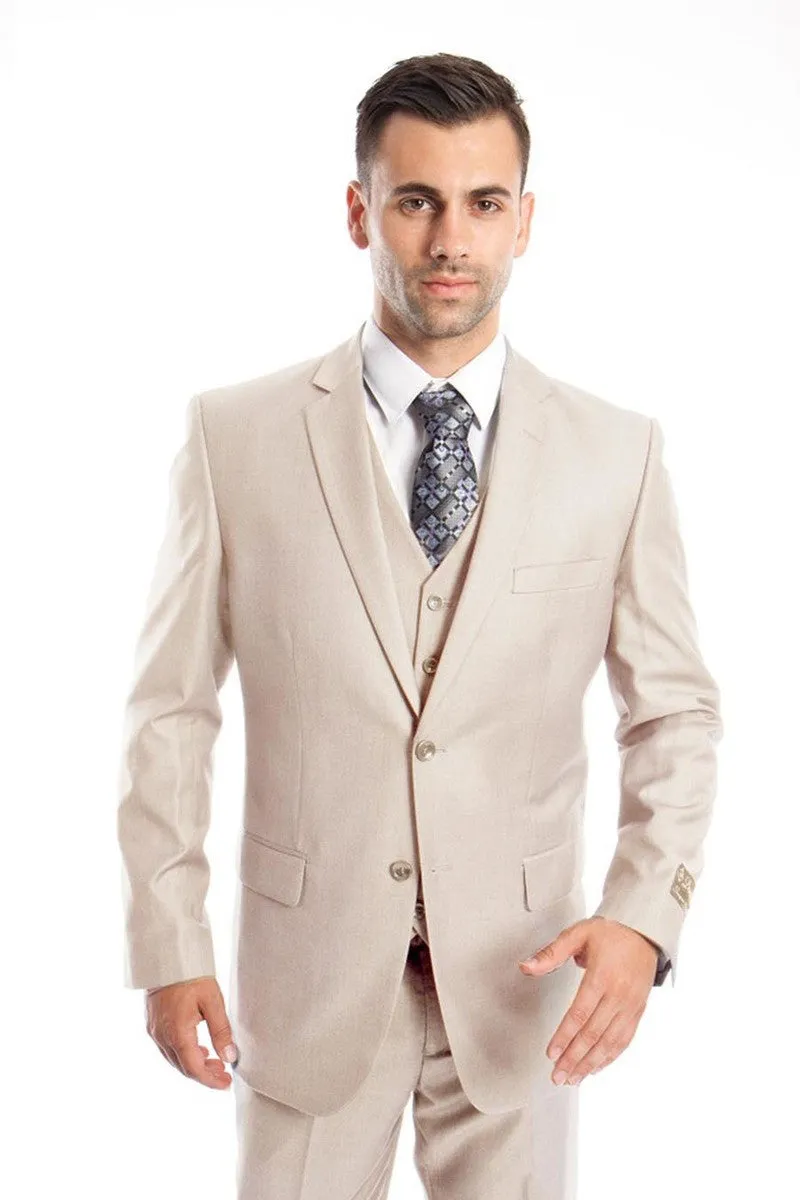"Men's Solid Tan Wedding Suit - Two Button Vested Business Attire" sold by Alberto Nardoni