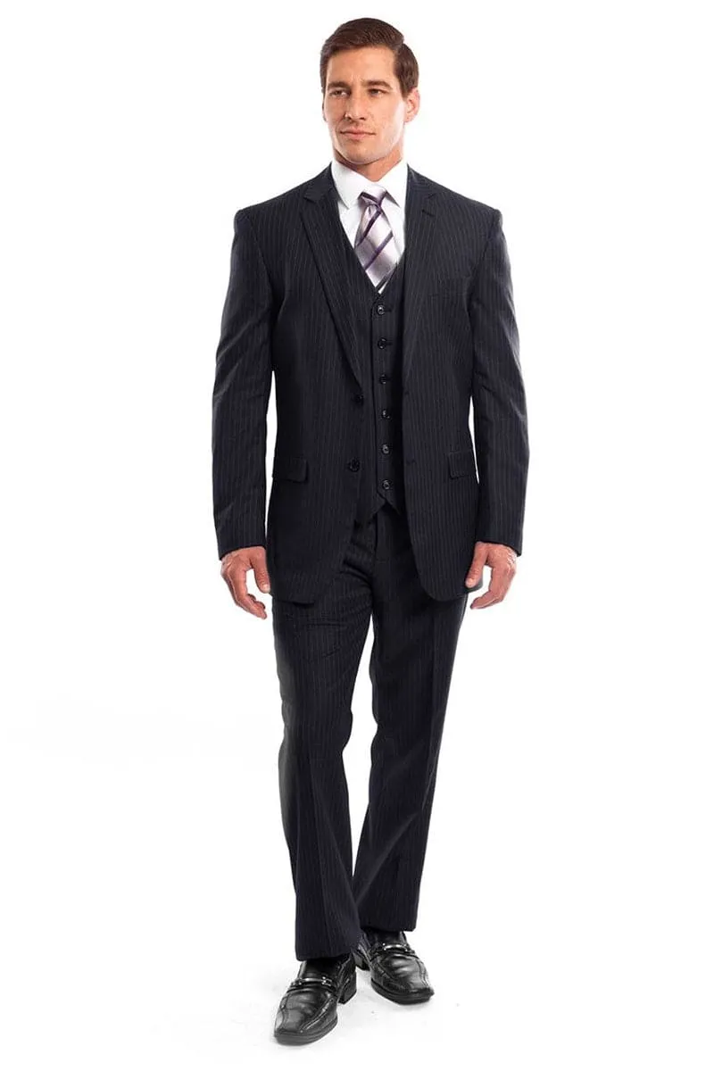"Men's Navy Blue Pinstripe Business Suit - Two Button Vested Style" sold by Alberto Nardoni product image thumbnail 2