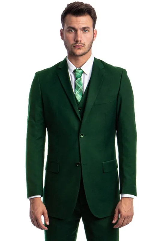 Hunter Green Men's Vested Two Button Wedding & Business Suit sold by Alberto Nardoni