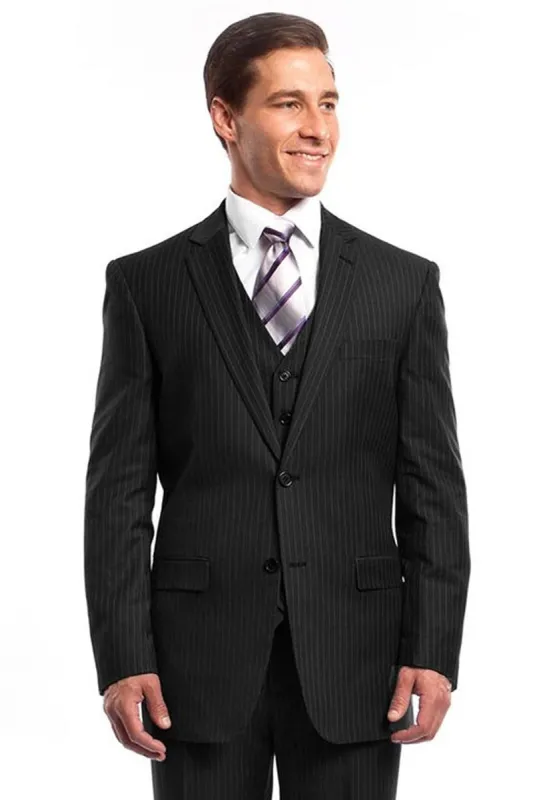 "Black Pinstripe Men's Business Suit - Two Button Vested Style" sold by Alberto Nardoni