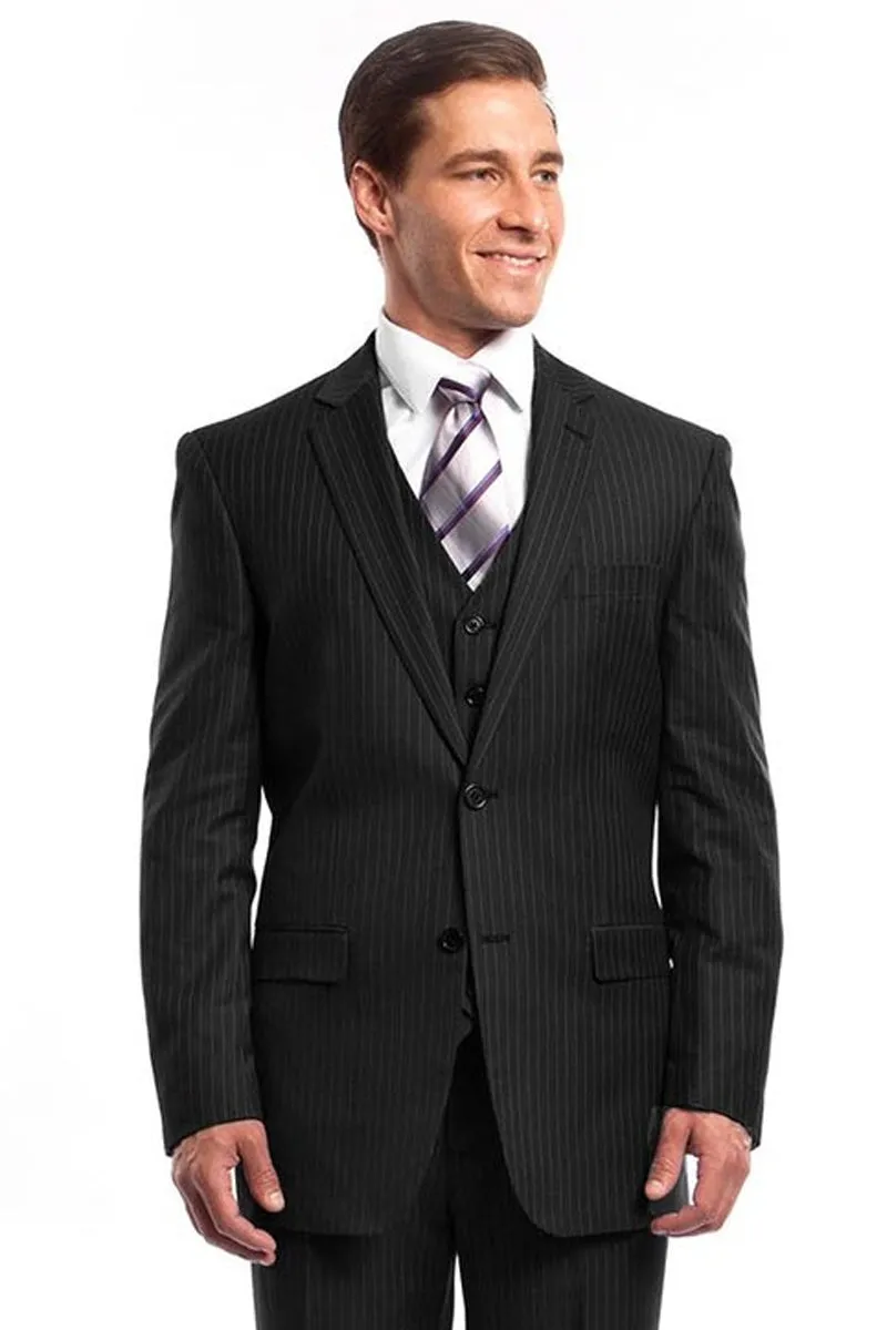 "Black Pinstripe Men's Business Suit - Two Button Vested Style" sold by Alberto Nardoni