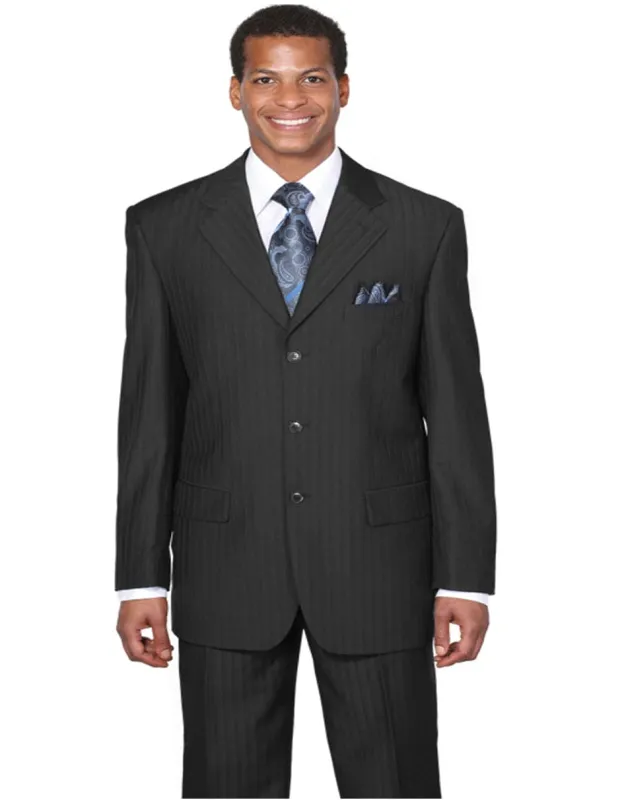Classic Fit Men's 3-Button Black Pinstripe Suit - Timeless Elegance sold by Alberto Nardoni