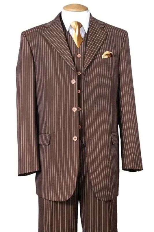 1920's Gangster Pinstripe Vested Suit - Men's 3 Button Bold in Brown sold by Alberto Nardoni