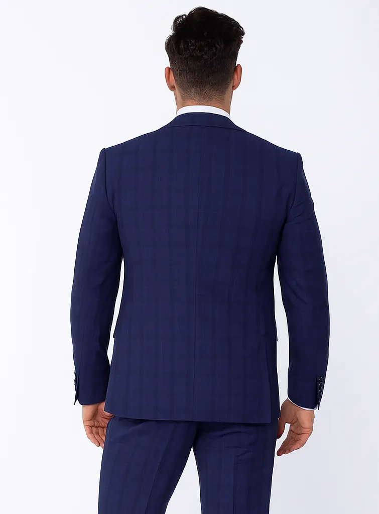 "Modern Fit Men's Plaid Windowpane Suit with Double-Breasted Vest - Navy Blue" sold by Alberto Nardoni product image thumbnail 3