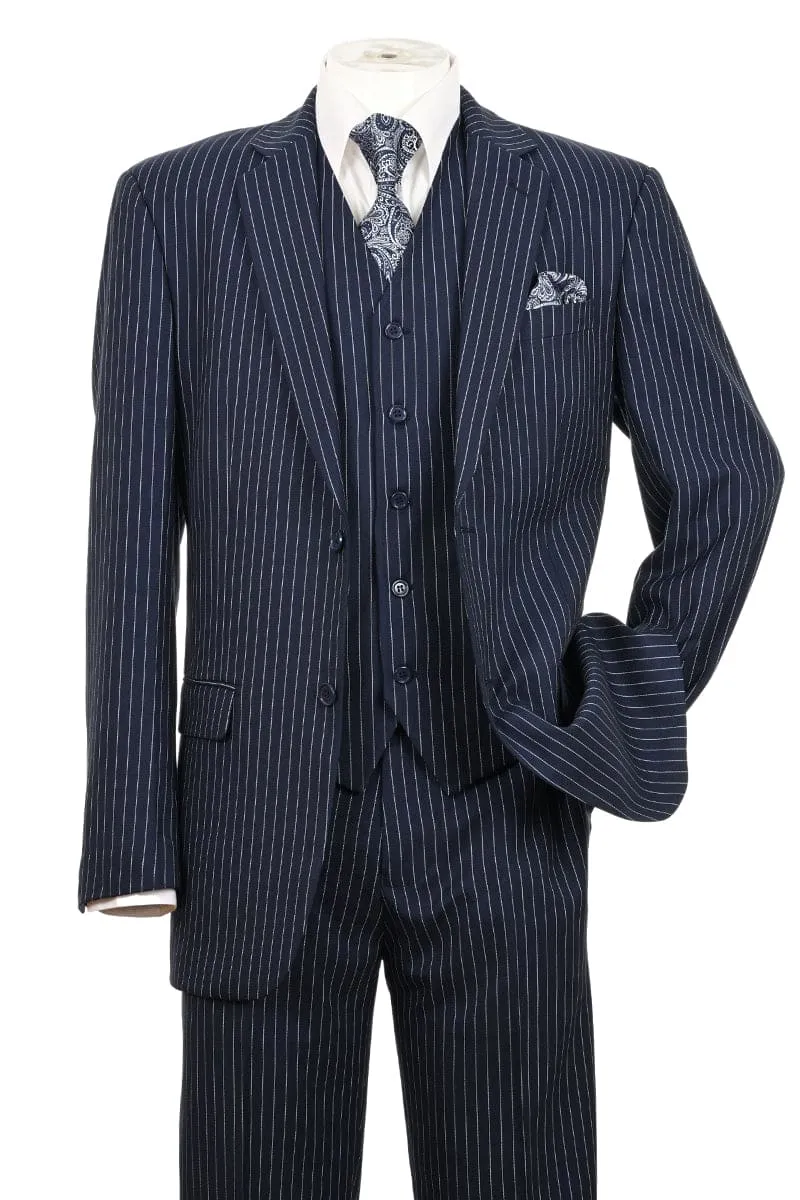 "Bold Pinstripe Gangster Suit for Men - 2 Button Vested in Navy" sold by Alberto Nardoni