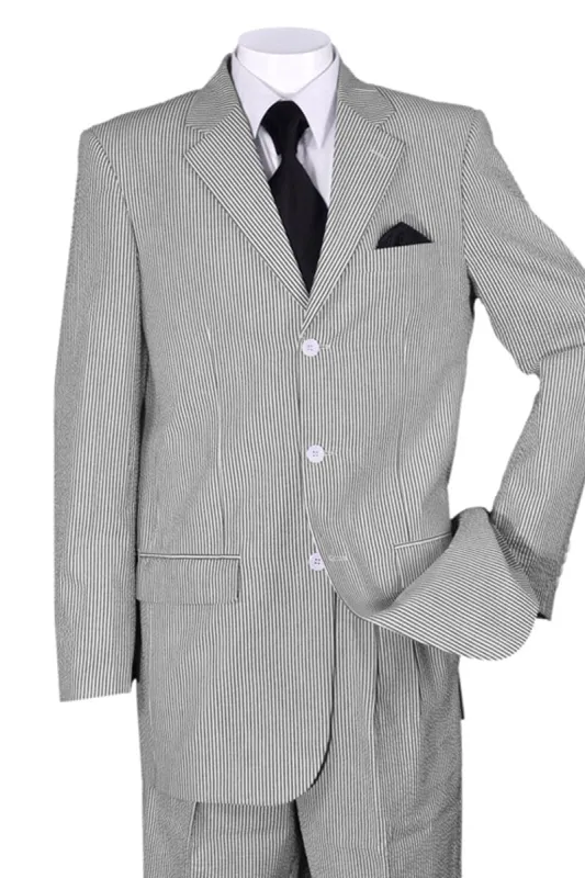 "Classic Fit Black Seersucker Suit for Men - 3 Button Summer Style" sold by Alberto Nardoni