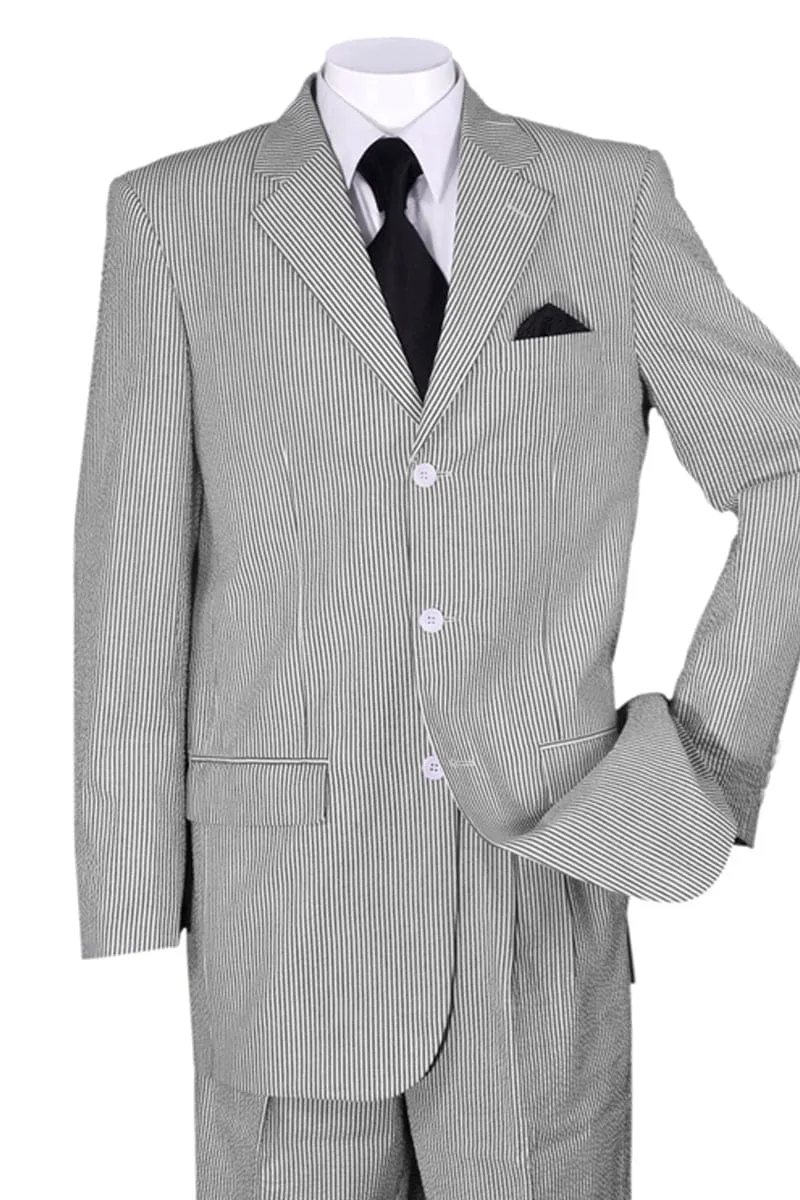 "Classic Fit Black Seersucker Suit for Men - 3 Button Summer Style" sold by Alberto Nardoni