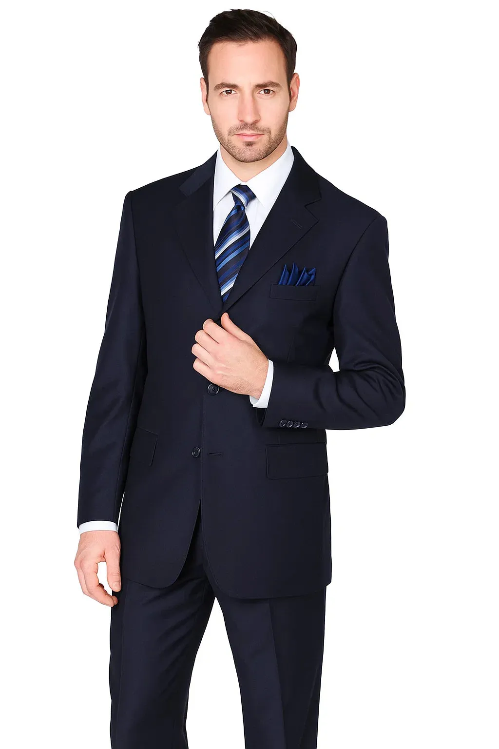 "Navy Blue Men's Classic 3-Button Wool Feel Suit - Designer Brand" sold by Alberto Nardoni