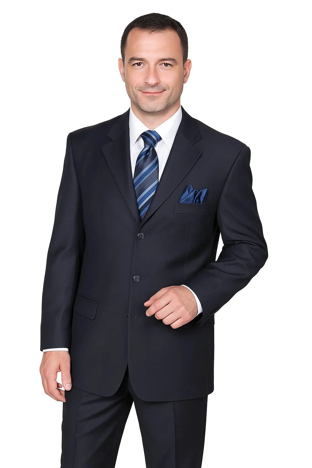 "Navy Blue Men's Classic 3-Button Wool Feel Suit - Designer Brand" sold by Alberto Nardoni product image thumbnail 3