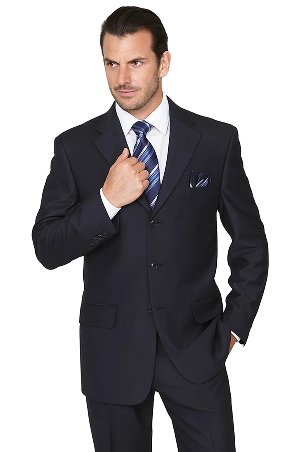 "Navy Blue Men's Classic 3-Button Wool Feel Suit - Designer Brand" sold by Alberto Nardoni product image thumbnail 2