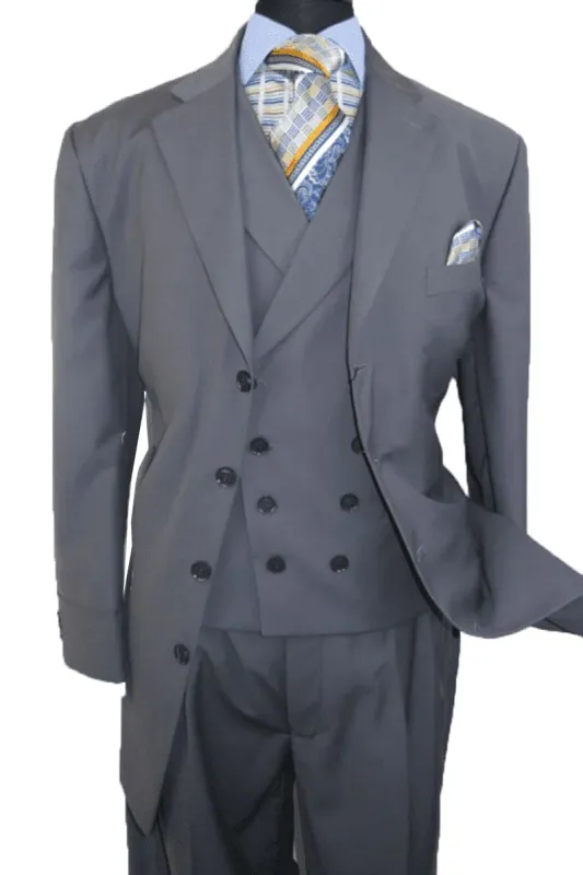 "Grey Men's 4-Button Suit with Double-Breasted Vest - Fashionable Attire" sold by Alberto Nardoni