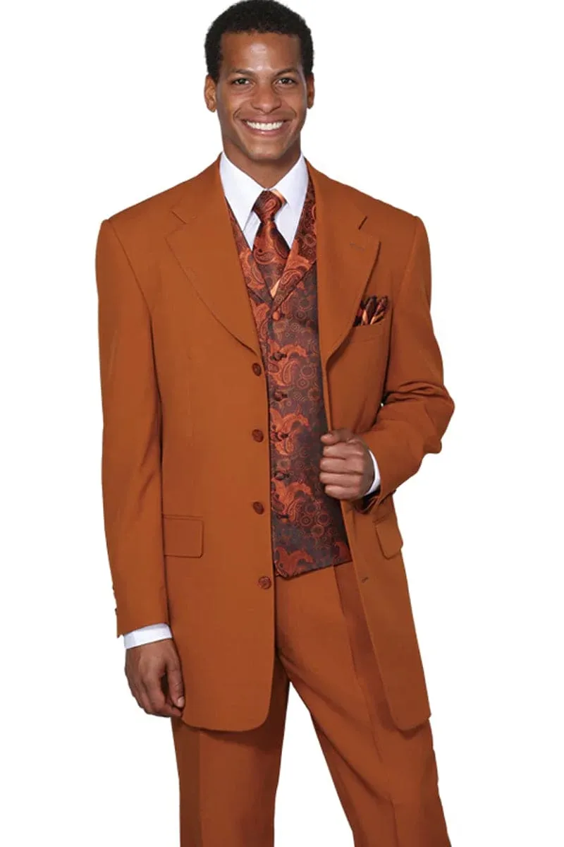 "Rust 4-Button Men's Fashion Suit with Paisley Vest" sold by Alberto Nardoni