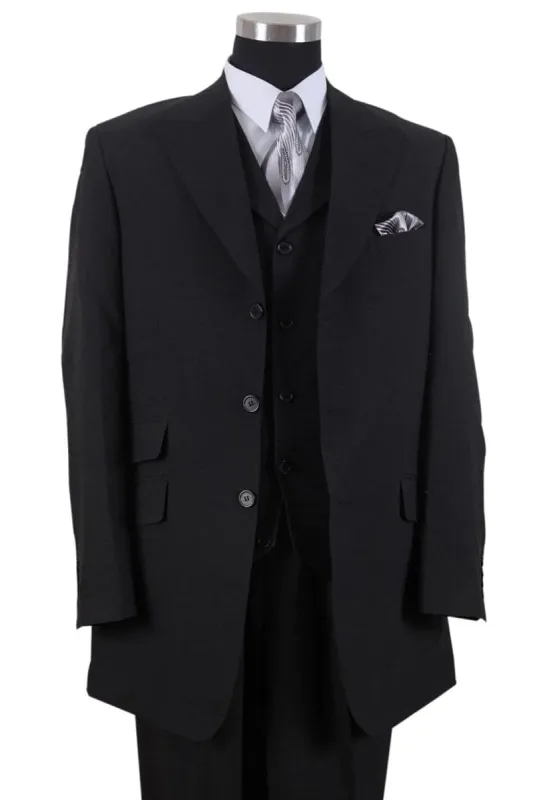 "Black Men's Fashion Suit - 3 Button Vested Wide Peak Lapel" sold by Alberto Nardoni