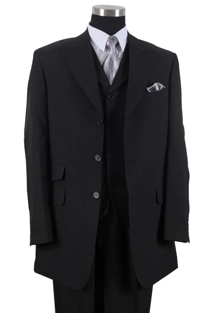 "Black Men's Fashion Suit - 3 Button Vested Wide Peak Lapel" sold by Alberto Nardoni