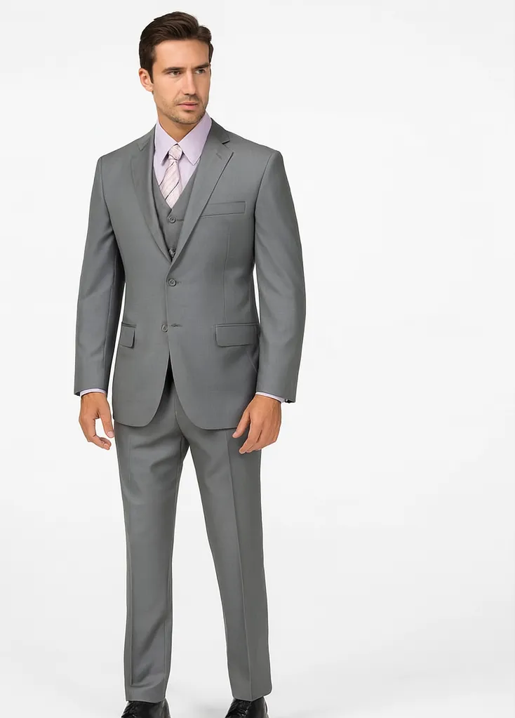 "Classic Fit Men's 3-Button Grey Vested Suit - Basic Style" sold by Alberto Nardoni