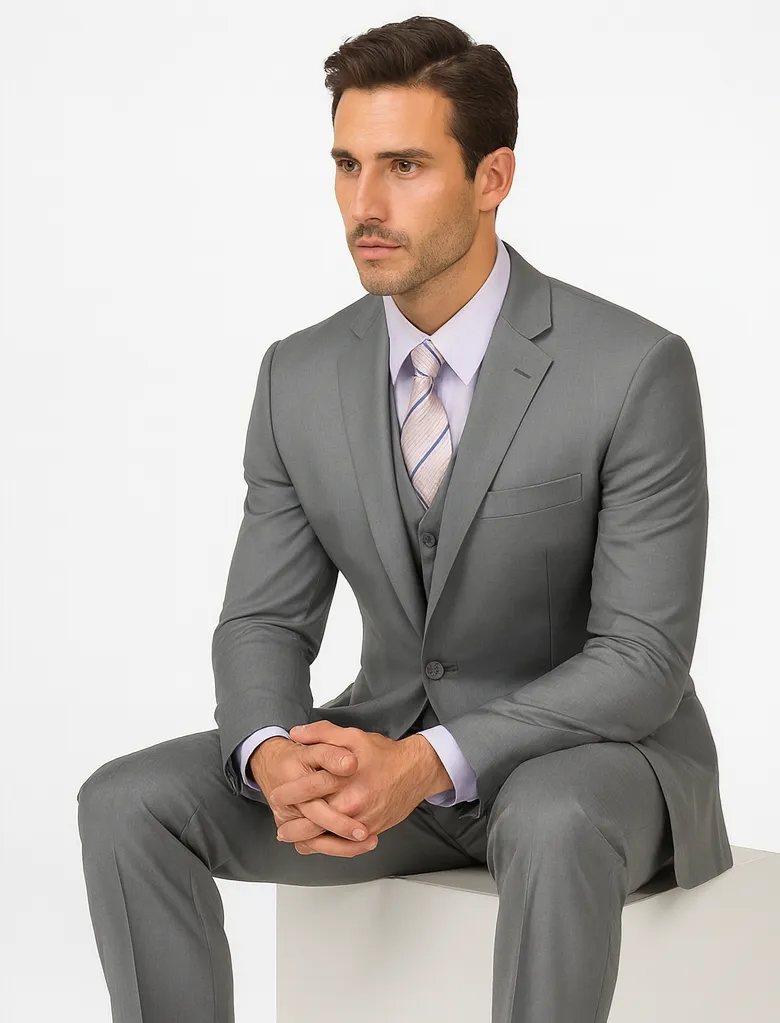 "Classic Fit Men's 3-Button Grey Vested Suit - Basic Style" sold by Alberto Nardoni product image thumbnail 4