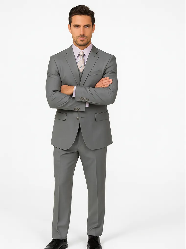 "Classic Fit Men's 3-Button Grey Vested Suit - Basic Style" sold by Alberto Nardoni product image thumbnail 5