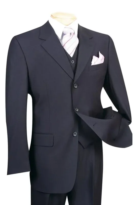 "Classic Fit Men's 3-Button Vested Suit in Navy - Basic Style" sold by Alberto Nardoni