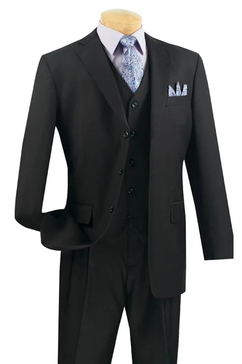 "Classic Fit Men's 3-Button Vested Basic Black Suit" sold by Alberto Nardoni