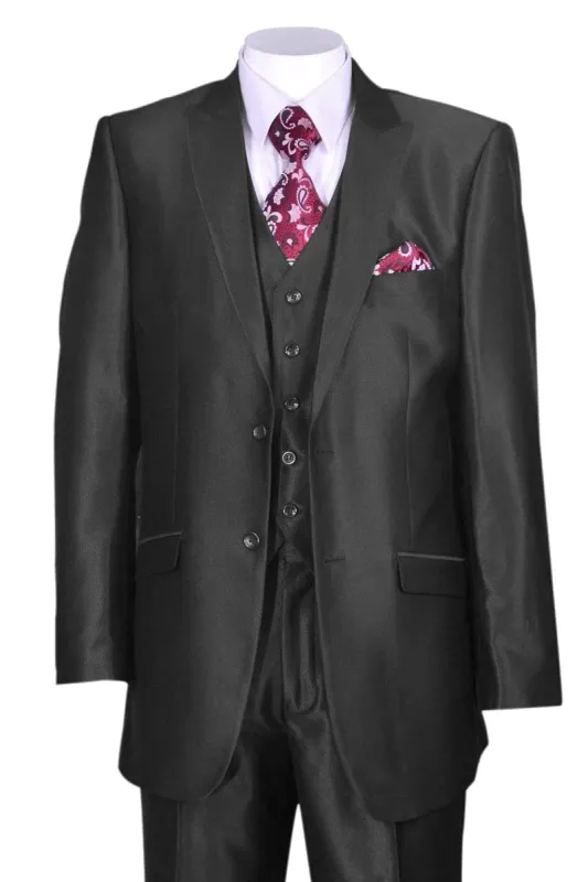 "Black Sharkskin Slim Fit Men's Suit - 2 Button Vested Style" sold by Alberto Nardoni