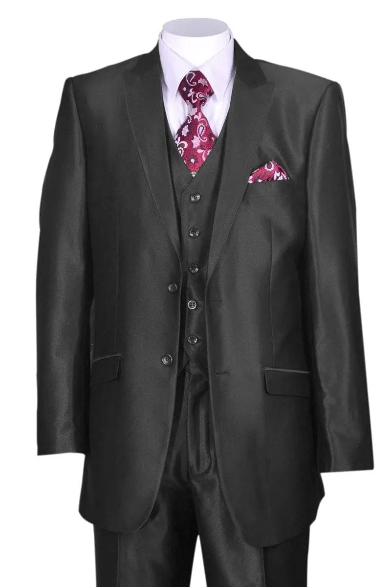 "Black Sharkskin Slim Fit Men's Suit - 2 Button Vested Style" sold by Alberto Nardoni