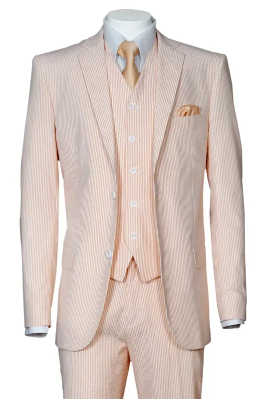 "Peach Seersucker Suit for Men - 2 Button Vested Summer Style" sold by Alberto Nardoni