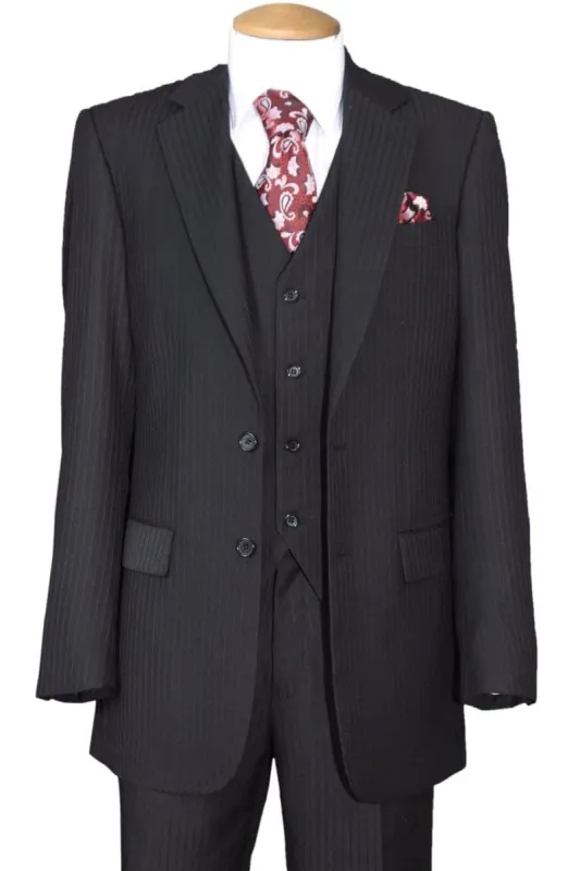 "Black Pinstripe Wool Feel Men's Suit - 2 Button Vested by Tonal" sold by Alberto Nardoni