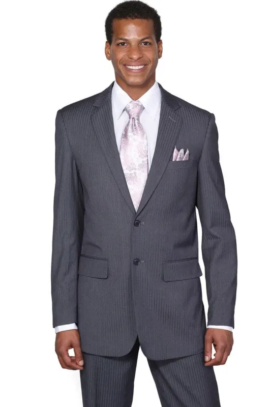 "Modern Fit Charcoal Grey Men's Suit - 2 Button Tonal Pinstripe" sold by Alberto Nardoni