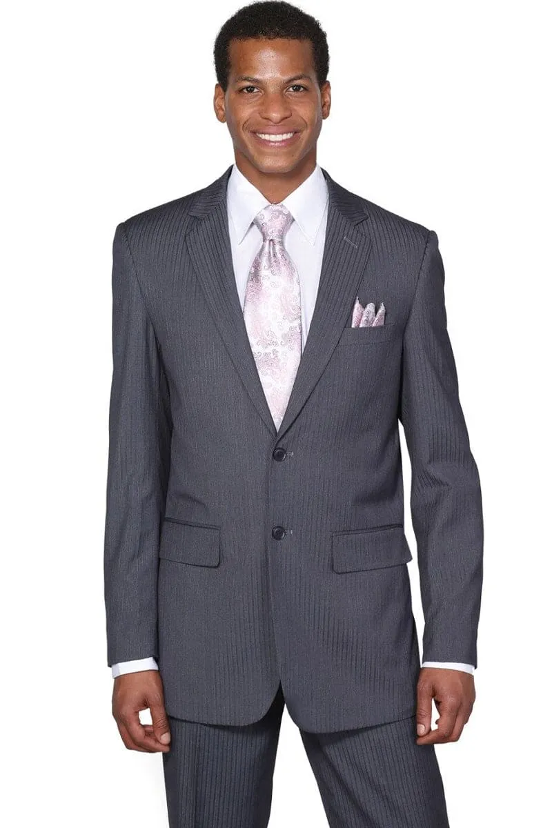 "Modern Fit Charcoal Grey Men's Suit - 2 Button Tonal Pinstripe" sold by Alberto Nardoni