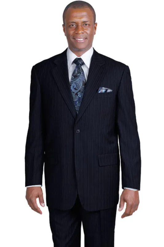 "Modern Fit Men's Navy Banker Pinstripe Suit - 2 Button Style" sold by Alberto Nardoni