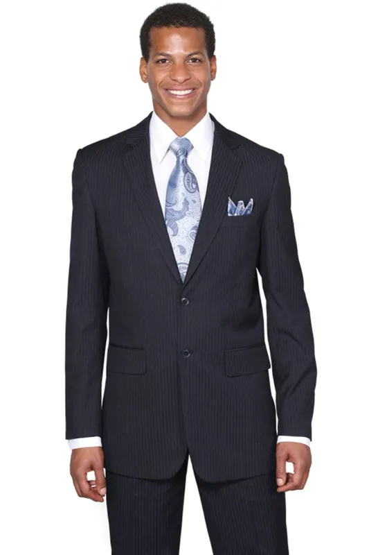 "Modern Fit Men's Business Suit - Navy Blue, 2-Button Pinstripe Design" sold by Alberto Nardoni