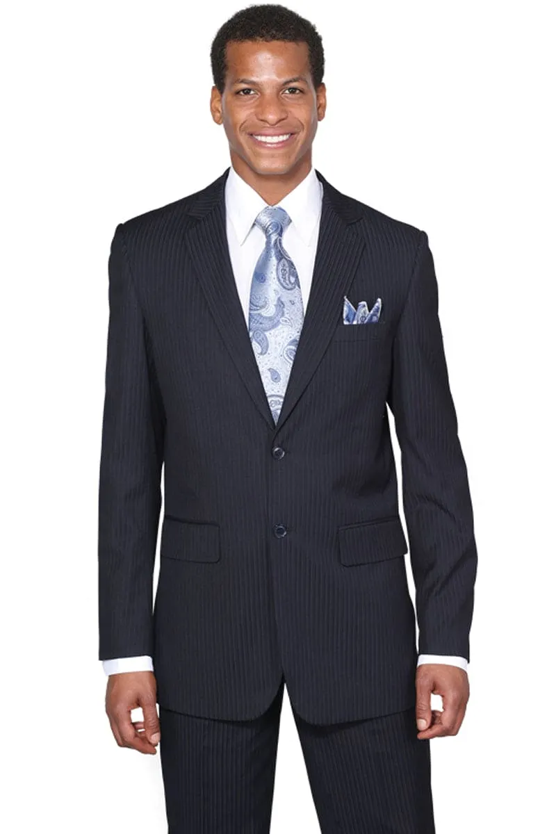 "Modern Fit Men's Business Suit - Navy Blue, 2-Button Pinstripe Design" sold by Alberto Nardoni