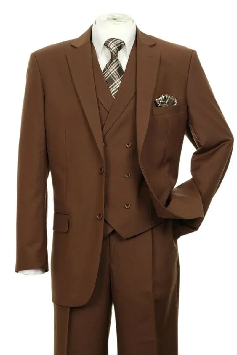 "Brown Men's 2-Button Suit with Pleated Pants & Double-Breasted Vest" sold by Alberto Nardoni