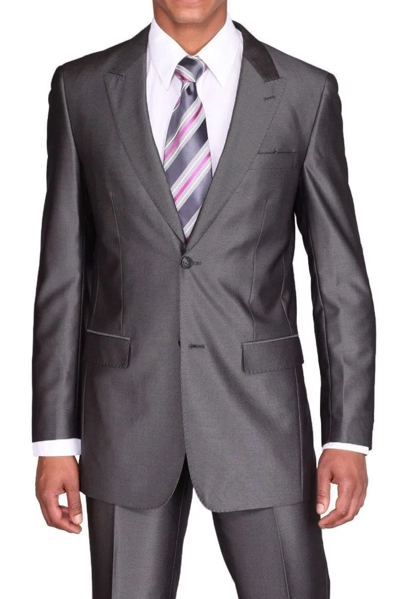 "Charcoal Grey Sharkskin Suit - Slim Fit, 2 Button, Peak Lapel for Men" sold by Alberto Nardoni