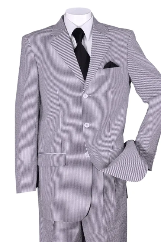 "Classic Fit Men's Seersucker Suit - 3 Button Summer Style in Blue" sold by Alberto Nardoni