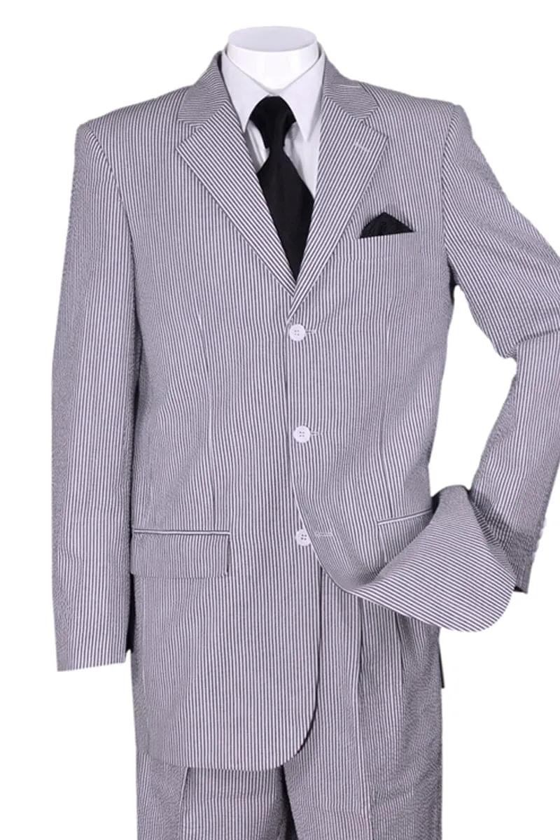 "Classic Fit Men's Seersucker Suit - 3 Button Summer Style in Blue" sold by Alberto Nardoni
