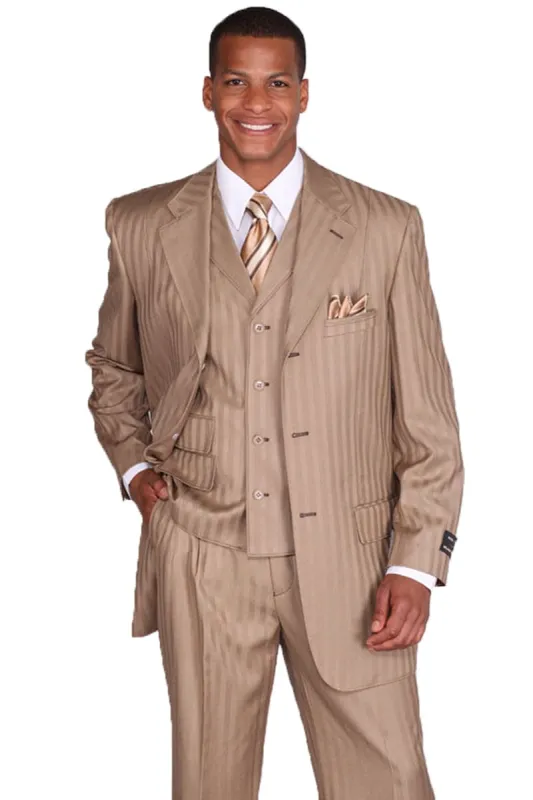 "Tan Pinstripe Fashion Suit - Men's 3-Button Vested by Tonal" sold by Alberto Nardoni