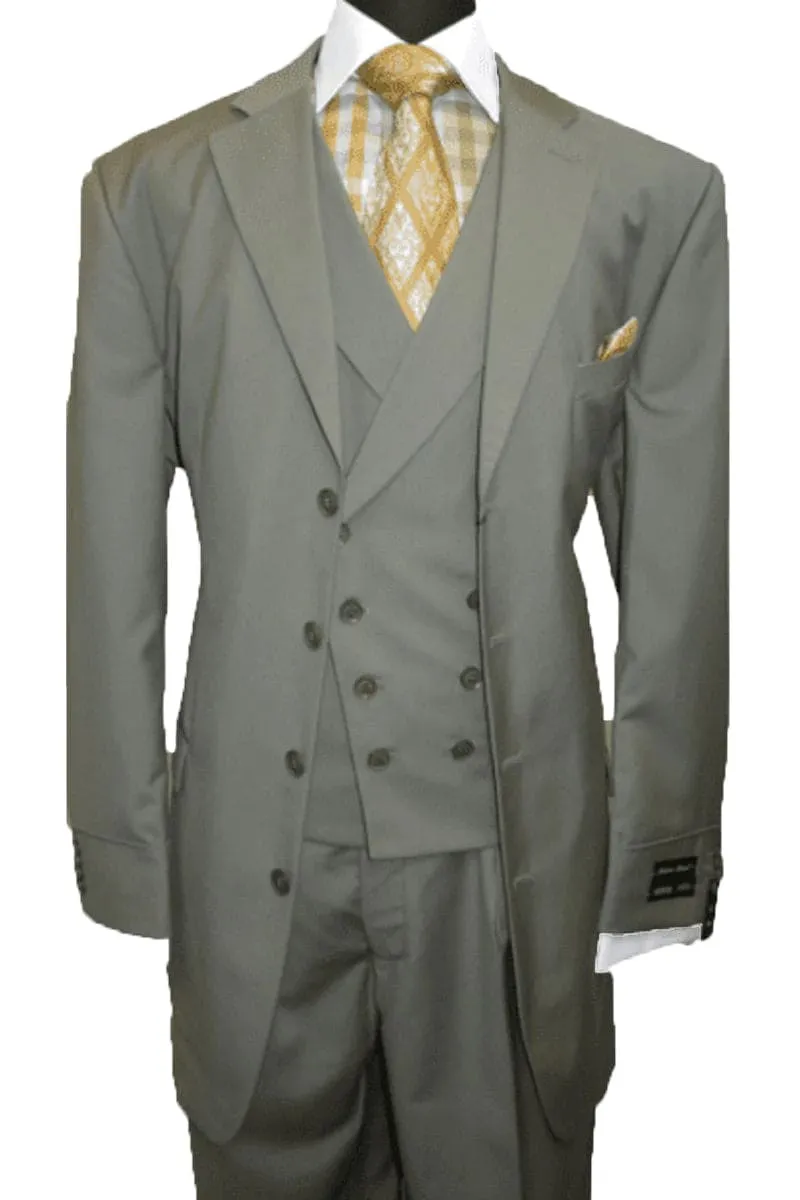 "Olive Green Men's 4-Button Suit with Double-Breasted Vest - Fashion" sold by Alberto Nardoni